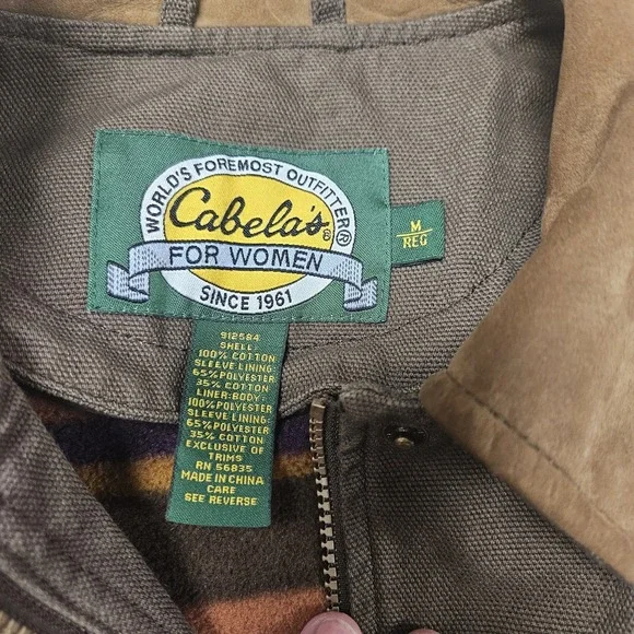 Cabela's Women's Canvas Leather Duster Ranch Barn Coat Size M Brown with Liner - Picture 2 of 9